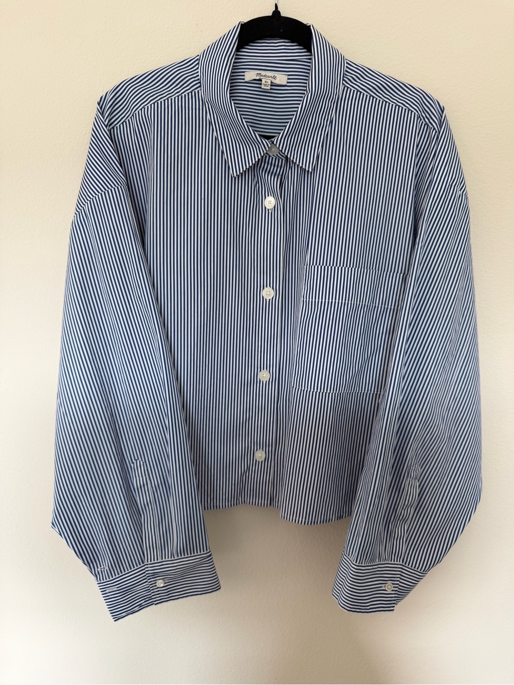 Madewell Straight Hem Stripe Button Down Shirt XL Blue White Oversized